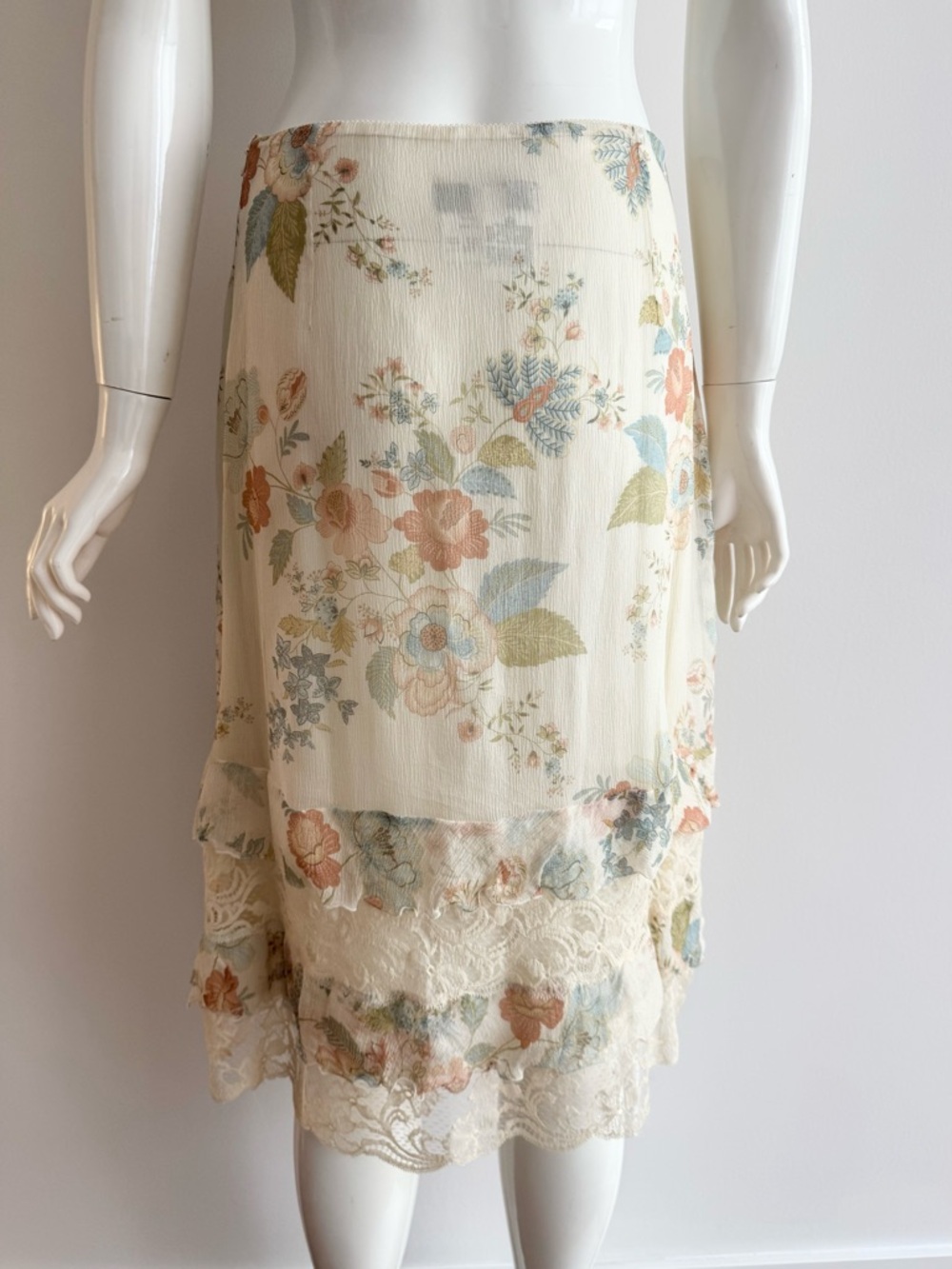 Max Mara Silk Floral Lace Trim Midi Skirt - Cream with Pastel Florals - Picture 7 of 10